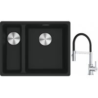 Franke Maris MRG 160-34-15SBL zlewozmywak 52x40 cm Fragranite czarny mat z baterią kuchenną Lina chrom/czarny (1250687268, 1150626085)