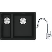 Franke Maris MRG 160-34-15SBL zlewozmywak 52x40 cm Fragranite czarny mat z baterią kuchenną Lina chrom (1250687268, 1150693229)