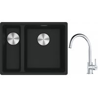 Franke Maris MRG 160-34-15SBL zlewozmywak 52x40 cm Fragranite czarny mat z baterią kuchenną Lina chrom (1250687268, 1150693228)