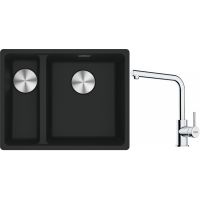 Franke Maris MRG 160-34-15SBL zlewozmywak 52x40 cm Fragranite czarny mat z baterią kuchenną Lina chrom (1250687268, 1150712420)