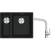 Franke Maris MRG 160-34-15SBL zlewozmywak 52x40 cm Fragranite czarny mat z baterią kuchenną Lina chrom (1250687268, 1150693230)