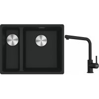 Franke Maris MRG 160-34-15SBL zlewozmywak 52x40 cm Fragranite czarny mat z baterią kuchenną Lina czarny mat (1250687268, 1150712435)