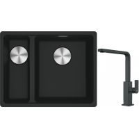 Franke Maris MRG 160-34-15SBL zlewozmywak 52x40 cm Fragranite czarny mat z baterią kuchenną Mythos czarna stal szlachetna (1250687268, 1150550441)