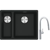 Franke Maris MRG 160-34-15SBL zlewozmywak 52x40 cm Fragranite czarny mat z baterią kuchenną Pescara L Slide-In chrom (1250687268, 1150538940)