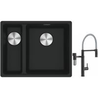 Franke Maris MRG 160-34-15SBL zlewozmywak 52x40 cm Fragranite czarny mat z baterią kuchenną Vital Semi-Pro czarny mat/stal (1250687268, 1200621313)