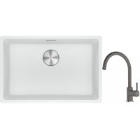 Franke Maris MRG 110-62 zlewozmywak 62x40 cm Fragranite biały polarny z baterią kuchenną Lina kamienny szary (1250687259, 1150626022)