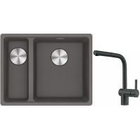Franke Maris MRG 160-34-15SBL zlewozmywak 52x40 cm Fragranite kamienny szary z baterią kuchenną Atlas czarna stal szlachetna (1250687270, 1150550427)
