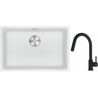 Franke Maris MRG 110-62 zlewozmywak 62x40 cm Fragranite biały polarny z baterią kuchenną Lina czarny mat (1250687259, 1150626053)