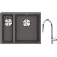 Franke Maris MRG 160-34-15SBL zlewozmywak 52x40 cm Fragranite kamienny szary z baterią kuchenną Eos stal szlachetna (1250687270, 1150590045)