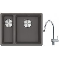 Franke Maris MRG 160-34-15SBL zlewozmywak 52x40 cm Fragranite kamienny szary z baterią kuchenną Leda Neo stal szlachetna (1250687270, 1150590047)