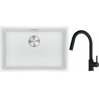 Franke Maris MRG 110-62 zlewozmywak 62x40 cm Fragranite biały polarny z baterią kuchenną Lina onyx (1250687259, 1150626055)