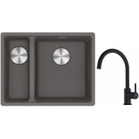 Franke Maris MRG 160-34-15SBL zlewozmywak 52x40 cm Fragranite kamienny szary z baterią kuchenną Lina czarny mat (1250687270, 1150626019)