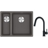 Franke Maris MRG 160-34-15SBL zlewozmywak 52x40 cm Fragranite kamienny szary z baterią kuchenną Lina czarny mat (1250687270, 1150626053)