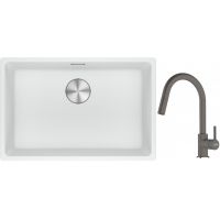 Franke Maris MRG 110-62 zlewozmywak 62x40 cm Fragranite biały polarny z baterią kuchenną Lina kamienny szary (1250687259, 1150626057)