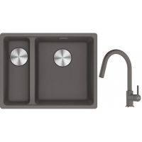 Franke Maris MRG 160-34-15SBL zlewozmywak 52x40 cm Fragranite kamienny szary z baterią kuchenną Lina kamienny szary (1250687270, 1150626057)