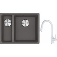 Franke Maris MRG 160-34-15SBL zlewozmywak 52x40 cm Fragranite kamienny szary z baterią kuchenną Lina biały polarny (1250687270, 1150626081)