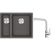 Franke Maris MRG 160-34-15SBL zlewozmywak 52x40 cm Fragranite kamienny szary z baterią kuchenną Lina chrom (1250687270, 1150712420)