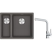 Franke Maris MRG 160-34-15SBL zlewozmywak 52x40 cm Fragranite kamienny szary z baterią kuchenną Lina chrom (1250687270, 1150693230)