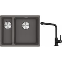 Franke Maris MRG 160-34-15SBL zlewozmywak 52x40 cm Fragranite kamienny szary z baterią kuchenną Lina czarny mat (1250687270, 1150712435)