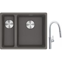 Franke Maris MRG 160-34-15SBL zlewozmywak 52x40 cm Fragranite kamienny szary z baterią kuchenną Pescara L Slide-In chrom (1250687270, 1150538940)
