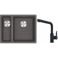 Franke Maris MRG 160-34-15SBL zlewozmywak 52x40 cm Fragranite kamienny szary z baterią kuchenną Urban czarny mat (1250687270, 1150627523)