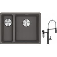 Franke Maris MRG 160-34-15SBL zlewozmywak 52x40 cm Fragranite kamienny szary z baterią kuchenną Vital Semi-Pro czarny mat/stal (1250687270, 1200621313)