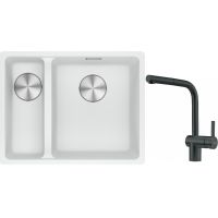 Franke Maris MRG 160-34-15SBL zlewozmywak 52x40 cm Fragranite biały polarny z baterią kuchenną Atlas czarna stal szlachetna (1250687271, 1150550427)