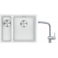 Franke Maris MRG 160-34-15SBL zlewozmywak 52x40 cm Fragranite biały polarny z baterią kuchenną Atlas stal szlachetna (1250687271, 1150521439)