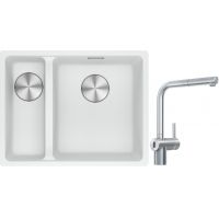 Franke Maris MRG 160-34-15SBL zlewozmywak 52x40 cm Fragranite biały polarny z baterią kuchenną Atlas Neo Sensor stal szlachetna (1250687271, 1150625523)