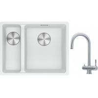 Franke Maris MRG 160-34-15SBL zlewozmywak 52x40 cm Fragranite biały polarny z baterią kuchenną Eos stal szlachetna (1250687271, 1200179979)