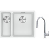 Franke Maris MRG 160-34-15SBL zlewozmywak 52x40 cm Fragranite biały polarny z baterią kuchenną Eos stal szlachetna (1250687271, 1150590045)