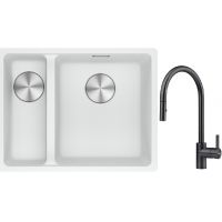 Franke Maris MRG 160-34-15SBL zlewozmywak 52x40 cm Fragranite biały polarny z baterią kuchenną Eos czarna stal szlachetna (1250687271, 1150613671)