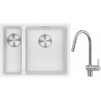 Franke Maris MRG 160-34-15SBL zlewozmywak 52x40 cm Fragranite biały polarny z baterią kuchenną Leda Neo stal szlachetna (1250687271, 1150590047)