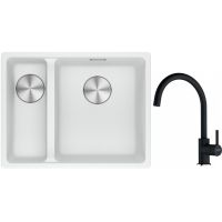 Franke Maris MRG 160-34-15SBL zlewozmywak 52x40 cm Fragranite biały polarny z baterią kuchenną Lina onyx (1250687271, 1150626020)