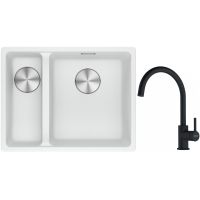 Franke Maris MRG 160-34-15SBL zlewozmywak 52x40 cm Fragranite biały polarny z baterią kuchenną Lina czarny mat (1250687271, 1150626019)