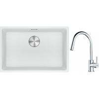 Franke Maris MRG 110-62 zlewozmywak 62x40 cm Fragranite biały polarny z baterią kuchenną Lina chrom (1250687259, 1150693229)