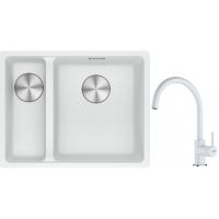 Franke Maris MRG 160-34-15SBL zlewozmywak 52x40 cm Fragranite biały polarny z baterią kuchenną Lina biały polarny (1250687271, 1150626024)