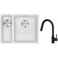 Franke Maris MRG 160-34-15SBL zlewozmywak 52x40 cm Fragranite biały polarny z baterią kuchenną Lina onyx (1250687271, 1150626055)