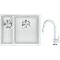 Franke Maris MRG 160-34-15SBL zlewozmywak 52x40 cm Fragranite biały polarny z baterią kuchenną Lina biały polarny (1250687271, 1150626081)