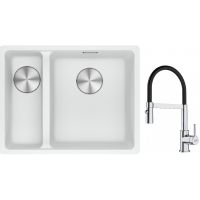 Franke Maris MRG 160-34-15SBL zlewozmywak 52x40 cm Fragranite biały polarny z baterią kuchenną Lina chrom/czarny (1250687271, 1150626085)