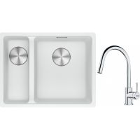 Franke Maris MRG 160-34-15SBL zlewozmywak 52x40 cm Fragranite biały polarny z baterią kuchenną Lina chrom (1250687271, 1150693229)