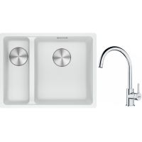 Franke Maris MRG 160-34-15SBL zlewozmywak 52x40 cm Fragranite biały polarny z baterią kuchenną Lina chrom (1250687271, 1150693228)