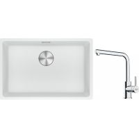 Franke Maris MRG 110-62 zlewozmywak 62x40 cm Fragranite biały polarny z baterią kuchenną Lina chrom (1250687259, 1150712420)