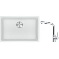 Franke Maris MRG 110-62 zlewozmywak 62x40 cm Fragranite biały polarny z baterią kuchenną Lina chrom (1250687259, 1150693230)