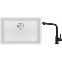 Franke Maris MRG 110-62 zlewozmywak 62x40 cm Fragranite biały polarny z baterią kuchenną Lina czarny mat (1250687259, 1150712435)