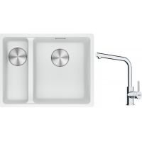 Franke Maris MRG 160-34-15SBL zlewozmywak 52x40 cm Fragranite biały polarny z baterią kuchenną Lina chrom (1250687271, 1150693230)