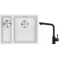 Franke Maris MRG 160-34-15SBL zlewozmywak 52x40 cm Fragranite biały polarny z baterią kuchenną Lina czarny mat (1250687271, 1150712435)