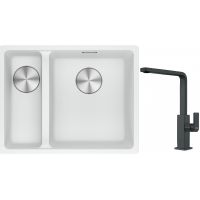 Franke Maris MRG 160-34-15SBL zlewozmywak 52x40 cm Fragranite biały polarny z baterią kuchenną Mythos czarna stal szlachetna (1250687271, 1150550441)