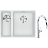 Franke Maris MRG 160-34-15SBL zlewozmywak 52x40 cm Fragranite biały polarny z baterią kuchenną Pescara L Slide-In chrom (1250687271, 1150538940)