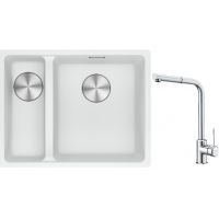Franke Maris MRG 160-34-15SBL zlewozmywak 52x40 cm Fragranite biały polarny z baterią kuchenną Sirius Side chrom (1250687271, 1150668280)